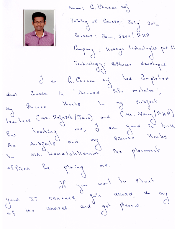 JAVA Student Testimonial
