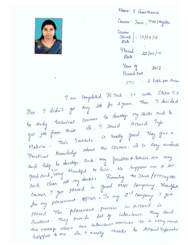 JAVA Student Testimonial