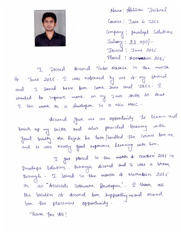 JAVA Student Testimonial