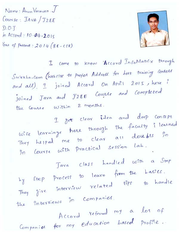 JAVA Student Testimonial