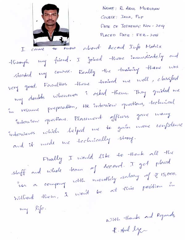JAVA Student Testimonial