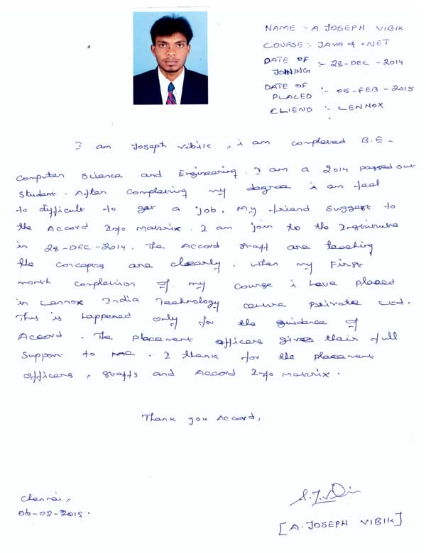 JAVA Student Testimonial