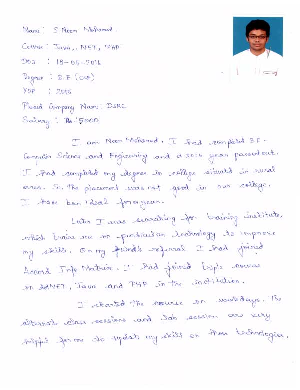 JAVA Student Testimonial