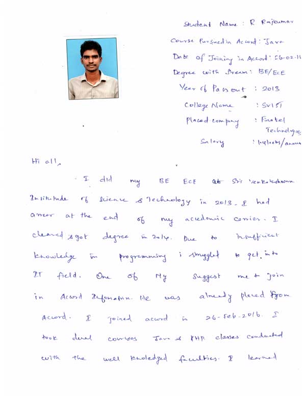 JAVA Student Testimonial