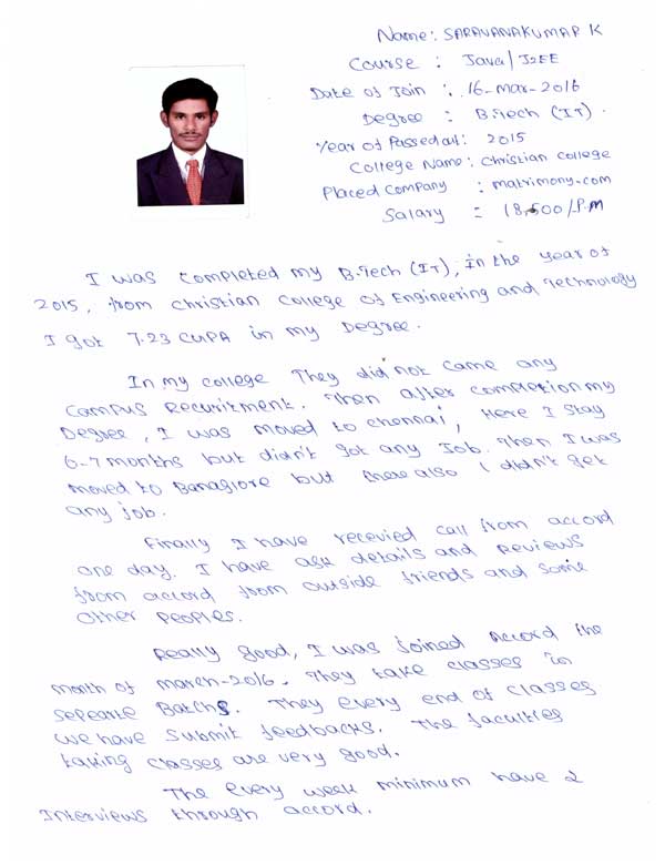 JAVA Student Testimonial