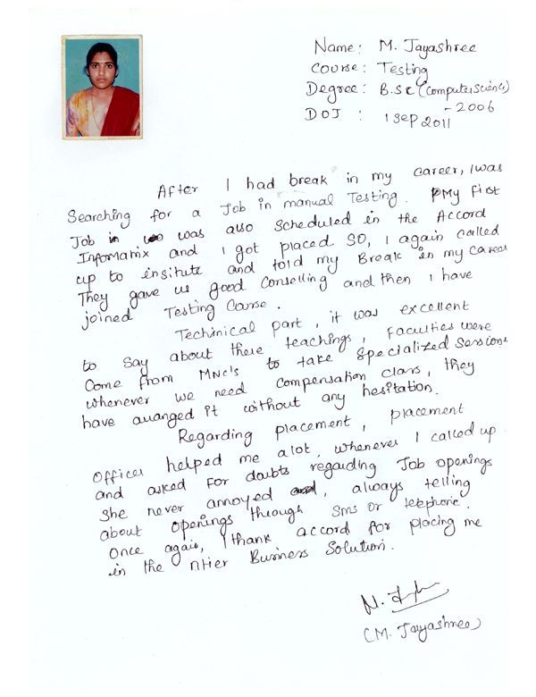 Testing Student Testimonial